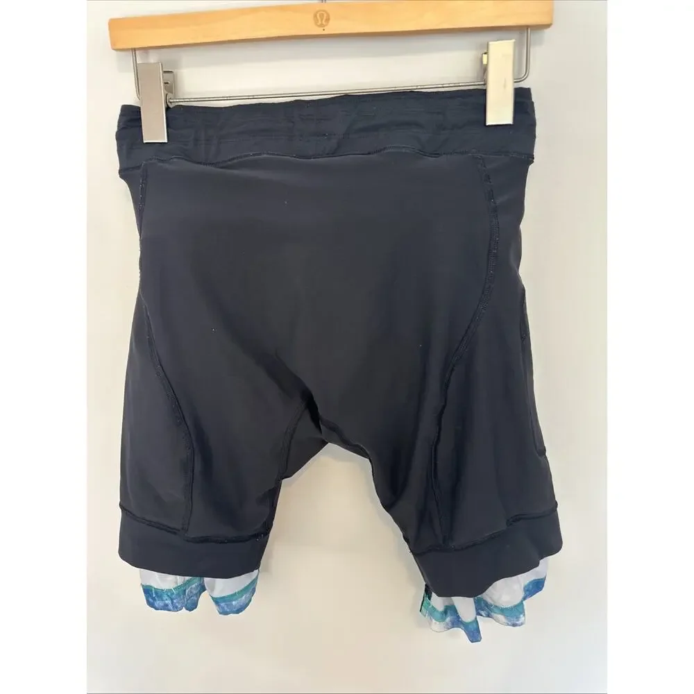 Lululemon Mens Board Shorts Trunks 9” Blue Striped Lined W/ Compression Shorts M